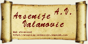 Arsenije Valanović vizit kartica